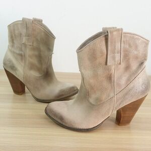 BRONX Shoes‎ Womens 38 Suede Beige Western Ankle Boots Cowgirl Pull On Booties